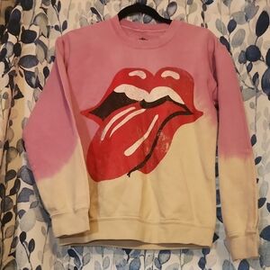 The Rolling Stones Pink Cream Colorblock Sweatshirt with Red Lips Graphic Size S